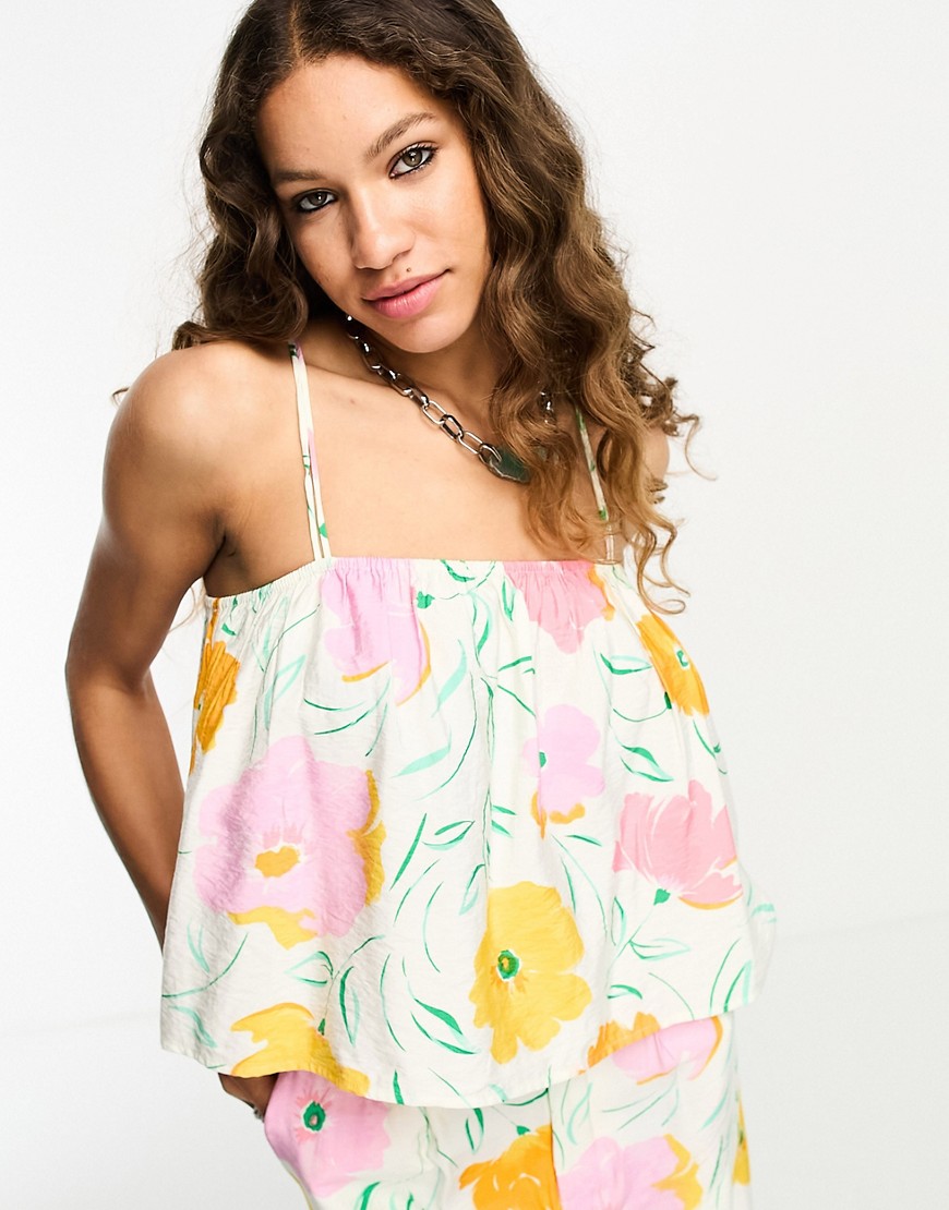 Object cami top co-ord in pink and yellow floral print-Multi