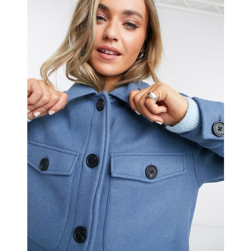 Cappotti Cappotti e Giacche Object - Camicia giacca taglio lungo in lana blu
