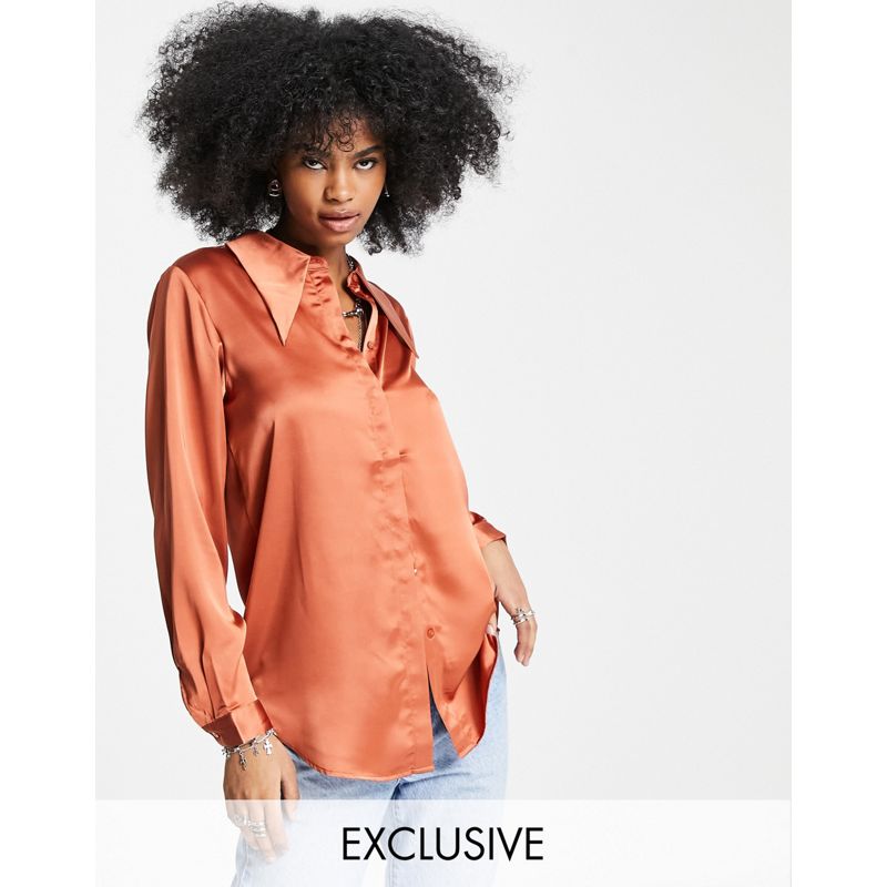 Camicie e bluse mkeNH Object - Camicia in raso color rame con colletto oversize