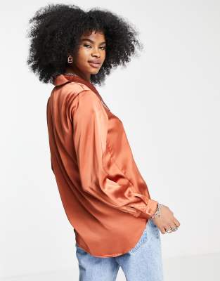 Camicia in raso color rame con colletto oversize - Object Camicia donna  - immagine2