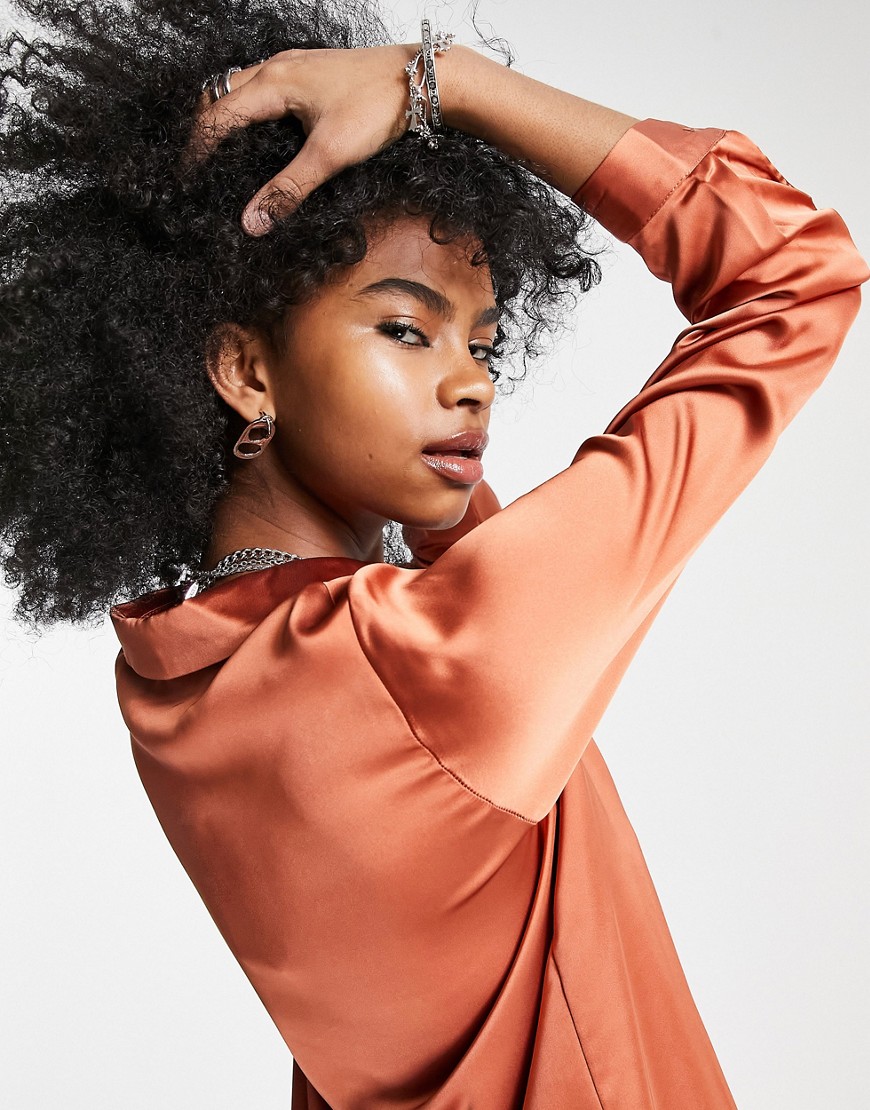Camicia in raso color rame con colletto oversize - Object Camicia donna  - immagine3