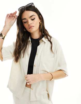 Object - Camicia misto in lino color avena in coordinato