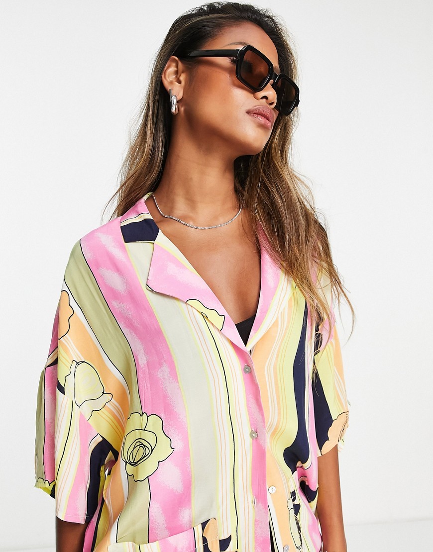 Camicia oversize a righe e a fiori-Multicolore - Object Camicia donna  - immagine1