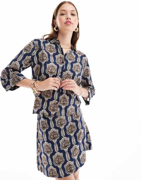 Object - Camicia squadrata arricciata con stampa floreale vintage in coordinato - view 1