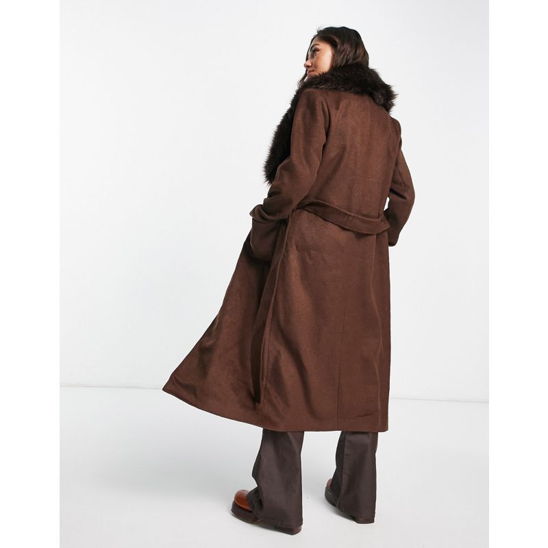 Donna Cappotti Object - Cappotto color cioccolato con cintura e finiture in pelliccia sintetica