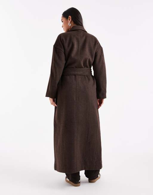 Object - Cappotto lungo elegante premium in misto lana marrone cioccolato, 2 di 4