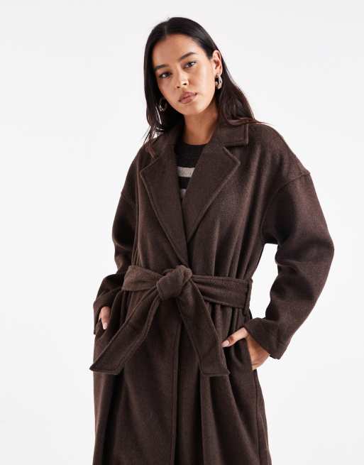 Object - Cappotto lungo elegante premium in misto lana marrone cioccolato, 3 di 4