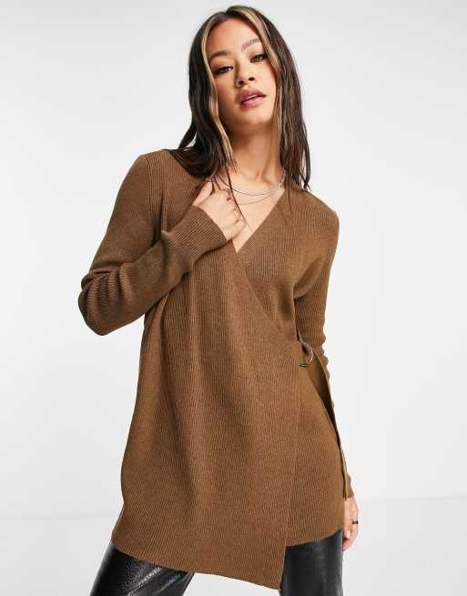 Object - Cardigan a portafoglio marrone con fibbia