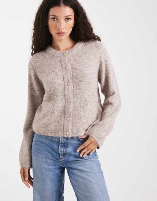 Object - Cardigan vestibilità ampia color panna con bottoni dorati