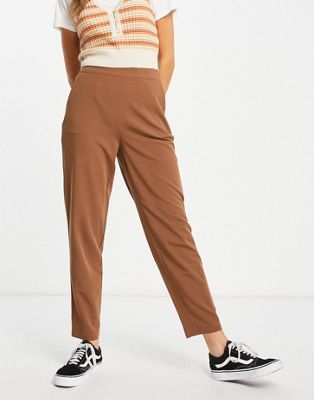 Object Cecilie cropped tailored trousers in brown