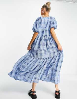 blue check maxi dress