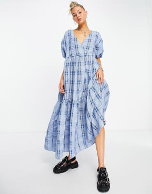 blue check maxi dress