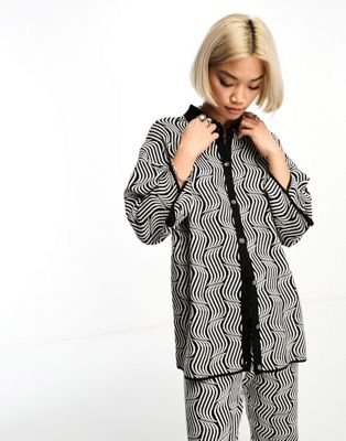 Object knitted oversized shirt co-ord in retro mono swirl - ASOS Price Checker