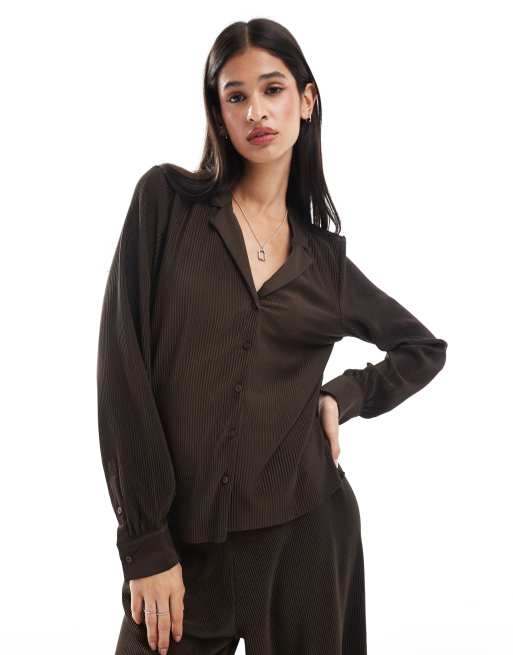 Object - Chemise plissée d'ensemble - Marron chocolat