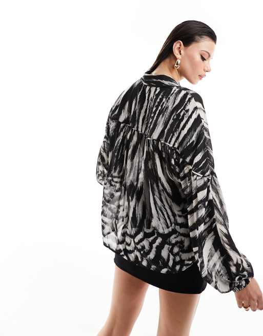 Object - Chemise transparente froncée à imprimé zébrures, 4 de 4