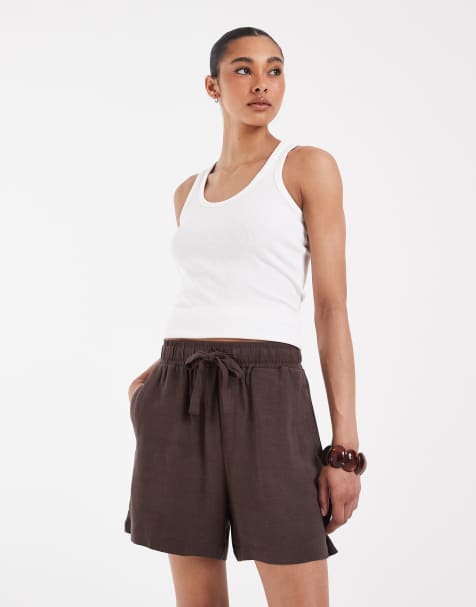 Object – Chokladbruna, lediga shorts i linnestil med knytning i midjan - view 1