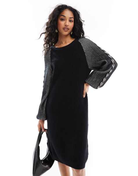 Object chunky rib knitted mini dress in black - view 1