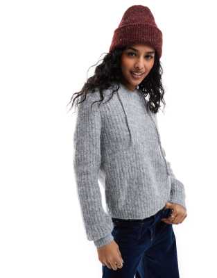 Object Object chunky ribbed hooded jumper in light grey