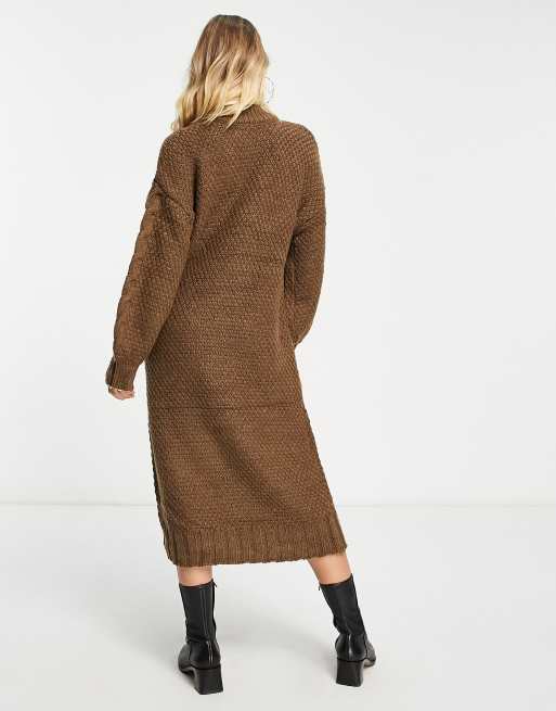 Object chunky roll neck maxi sweater dress in brown | ASOS