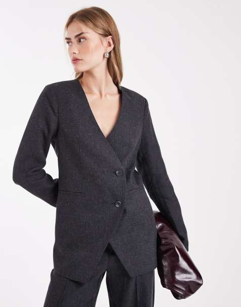 Object asymmetric detail tailored blazer co-ord in dark grey melange