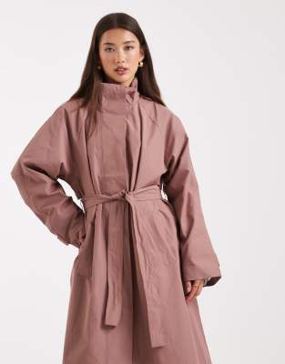 Object Clean High Neck Tie Waist Trench Coat In Pink