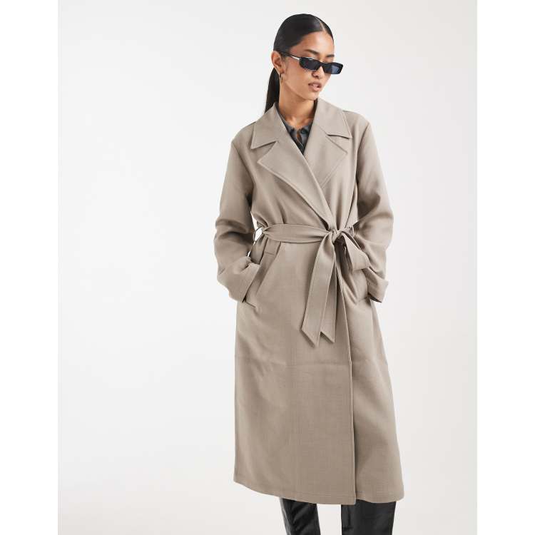 Object clean lightweight tailored tie waist trench coat in taupe
