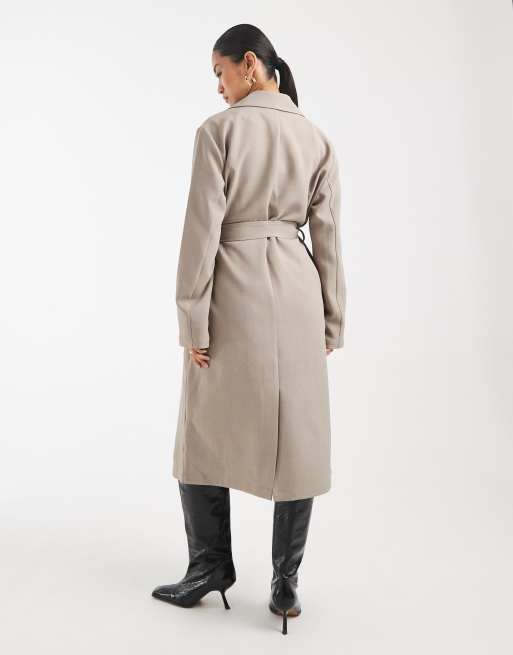 Object clean lightweight tailored tie waist trench coat in taupe, 3 of 4