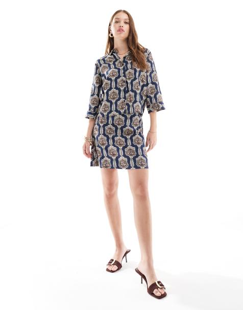 Object - Co-ord set van A-lijn recht overhemd & minirok in vintage bloemenprint - view 1