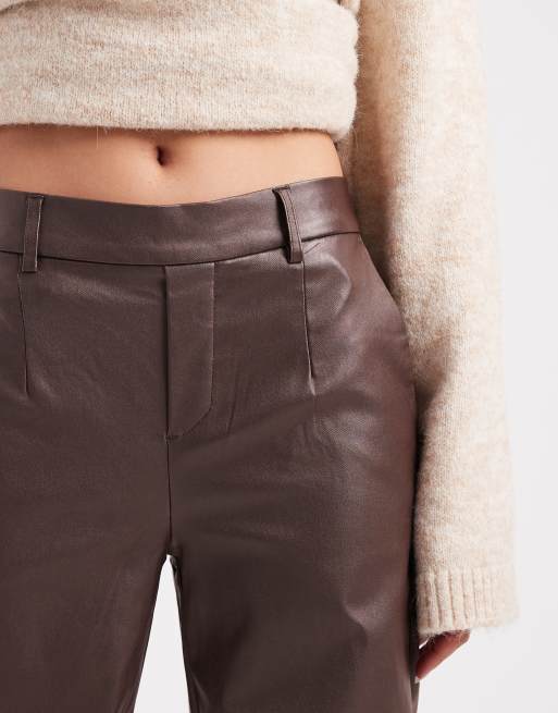 Object coated leather-look wide leg pants in chocolate brown, 4 of 5