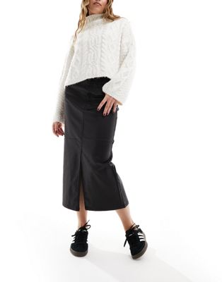 Object Coated Midi Skirt With Split Front In Black