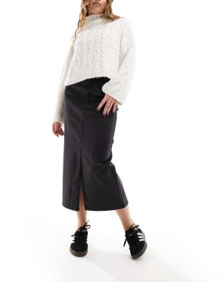 Object coated midi skirt with split front in black