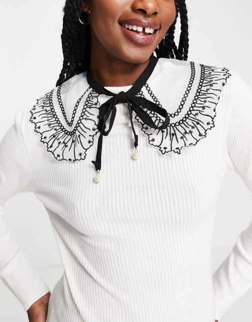 Object - Col en dentelle - Noir et blanc 