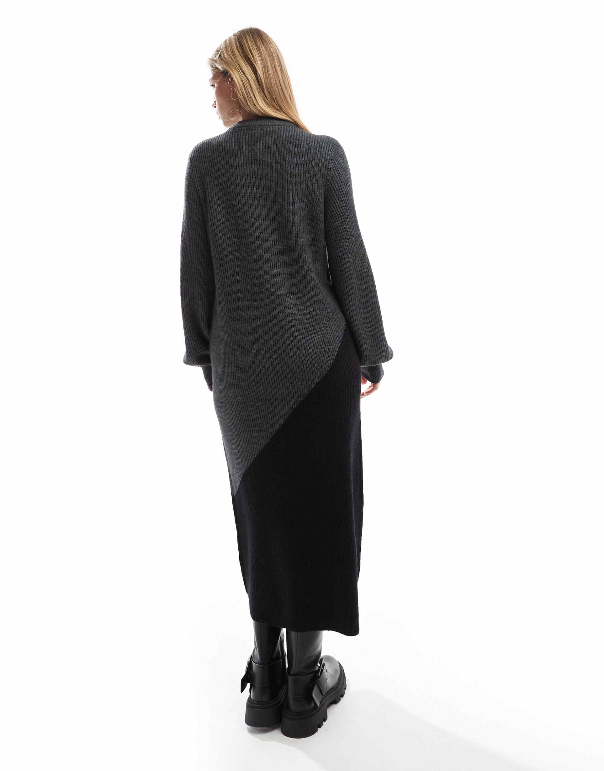 object color block knit maxi dress in black and gray