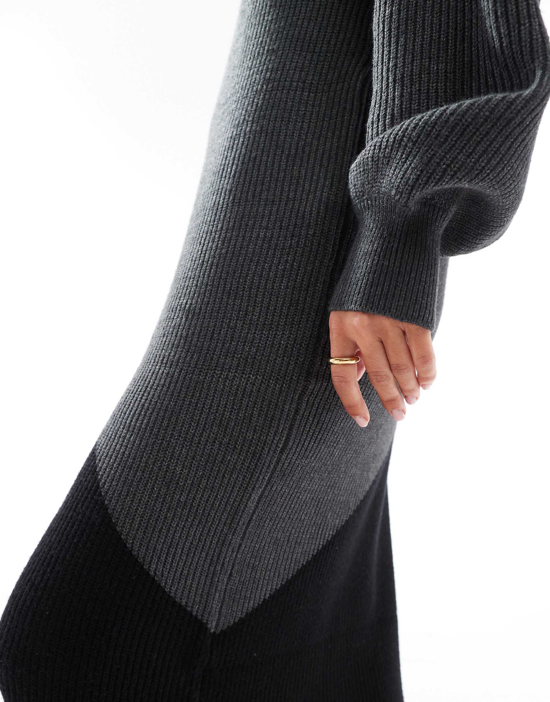 object color block knit maxi dress in black and gray