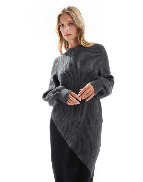 Object colourblock knitted maxi dress in black and grey - view 1