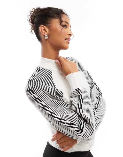 Object contrast rib knit jumper in cream - view 1