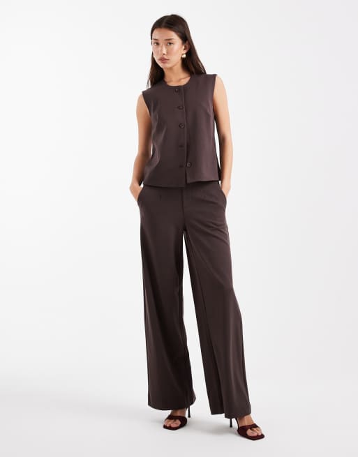 Object - Coordinato sartoriale color cioccolato con pantaloni con fondo ampio e gilet