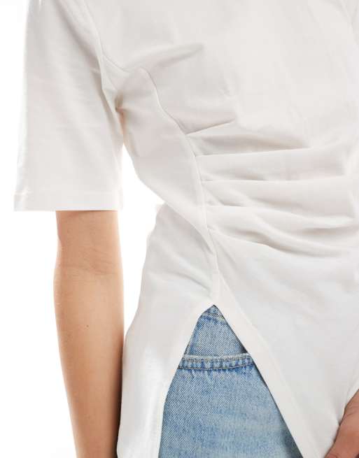 Object corset waist T-shirt with split in white, 4 of 4