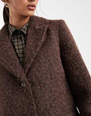 Object Cosy Textured Oversized Blazer Style Jacket In Brown