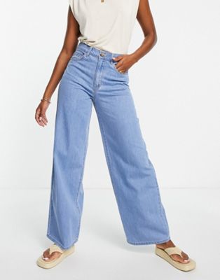 Object cotton blend wide leg jeans in light blue - LBLUE
