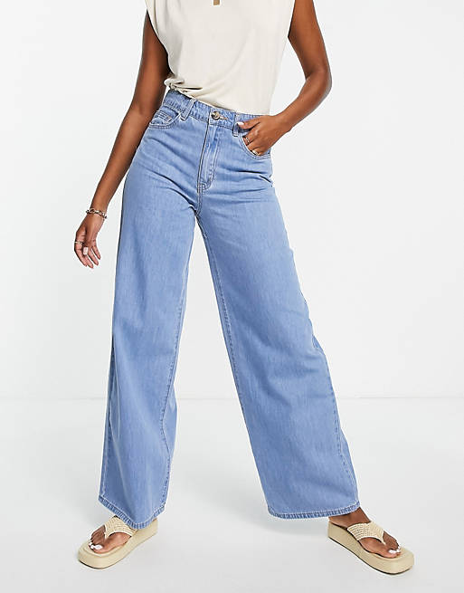 Object cotton blend wide leg jeans in light blue - LBLUE | ASOS