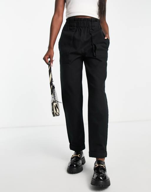 Object cotton high waisted clean utility trouser in black - BLACK | ASOS