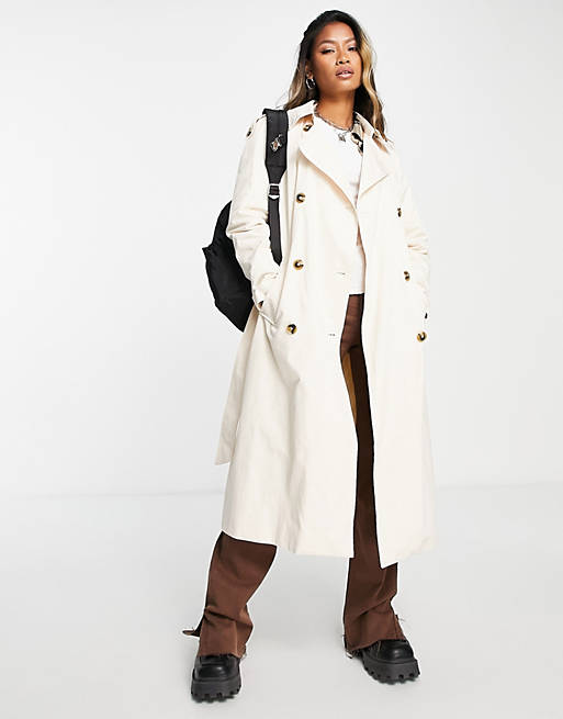Object cotton midi trench coat in ecru - STONE