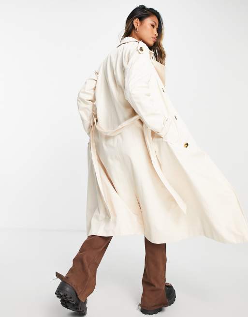 Stone Panel Detail Belted Trench Coat