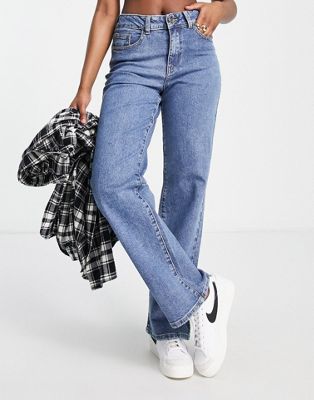 Object cotton wide leg dad jeans in mid blue wash - MBLUE | ASOS