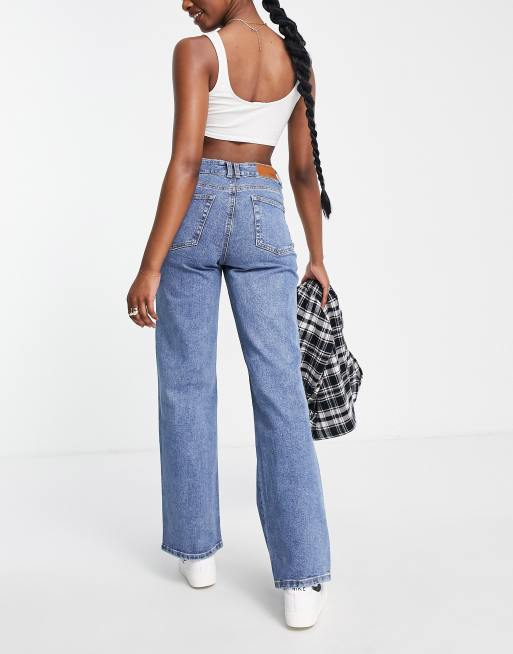 Object cotton wide leg dad jeans in mid blue wash - MBLUE, 4 of 4