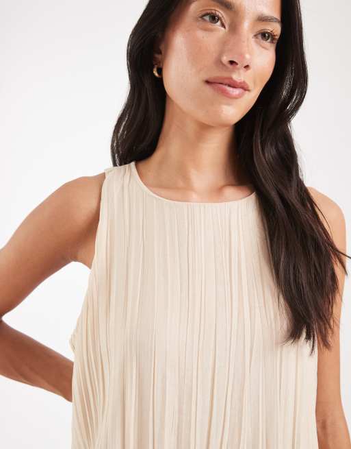 Object crinkle plissé mouwloze trapezejurk maxi in crème, 2 van 4