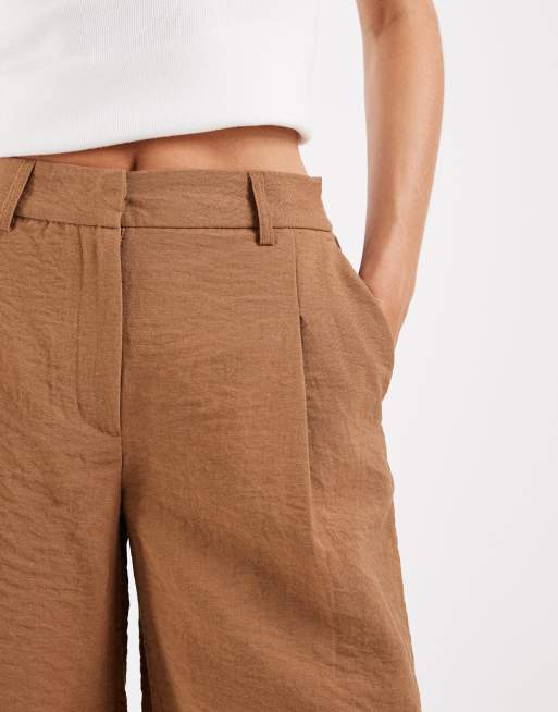 Object crinkle textured tailored longline shorts co-ord in camel, 5 of 5
