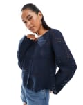 [Object] Object crochet cardigan in navy - NAVY-White 14-16 Navy
