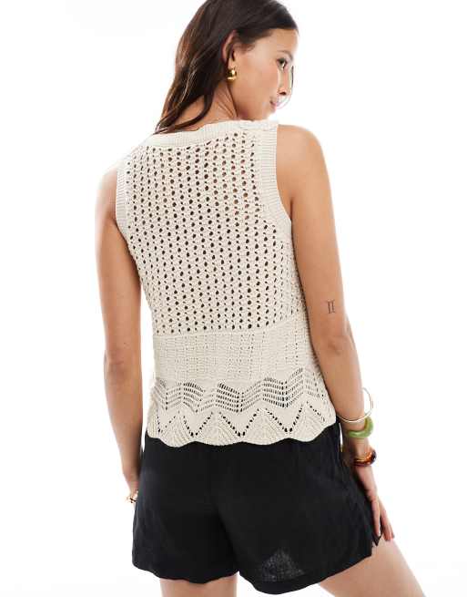 Object crochet knit cami top in cream, 4 of 4